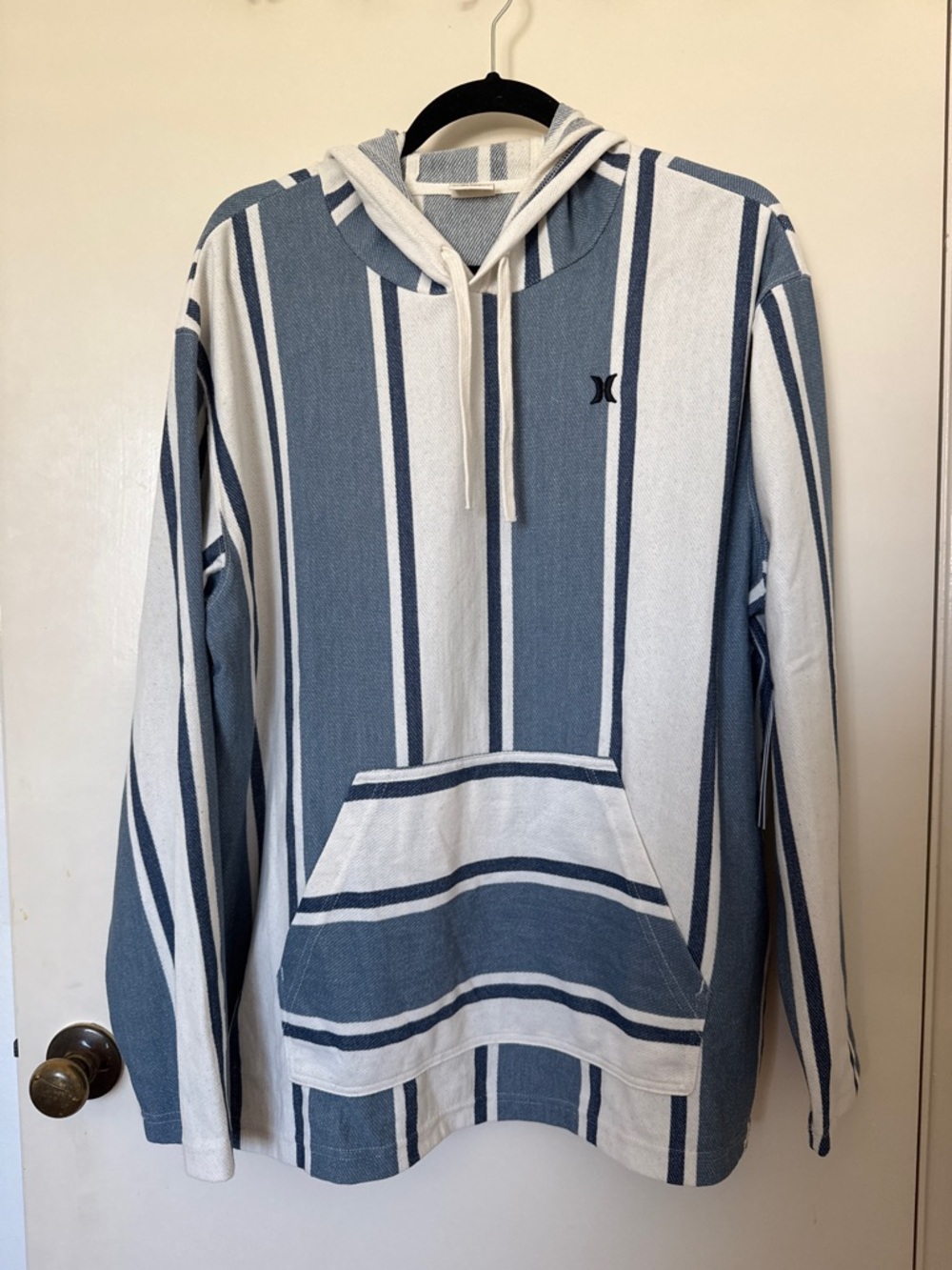 Hurley OG Hooded Poncho Barely Bone Striped Blue & White size L NWT